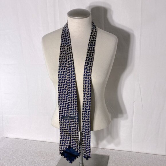 Vintage Ermenegildo Zegna Blue Tan Square Print 100% Silk Tie - Picture 2 of 9